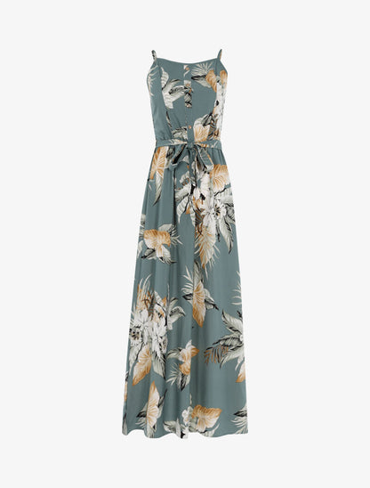 Robe longue à imprimé tropical - bleu gris - 1