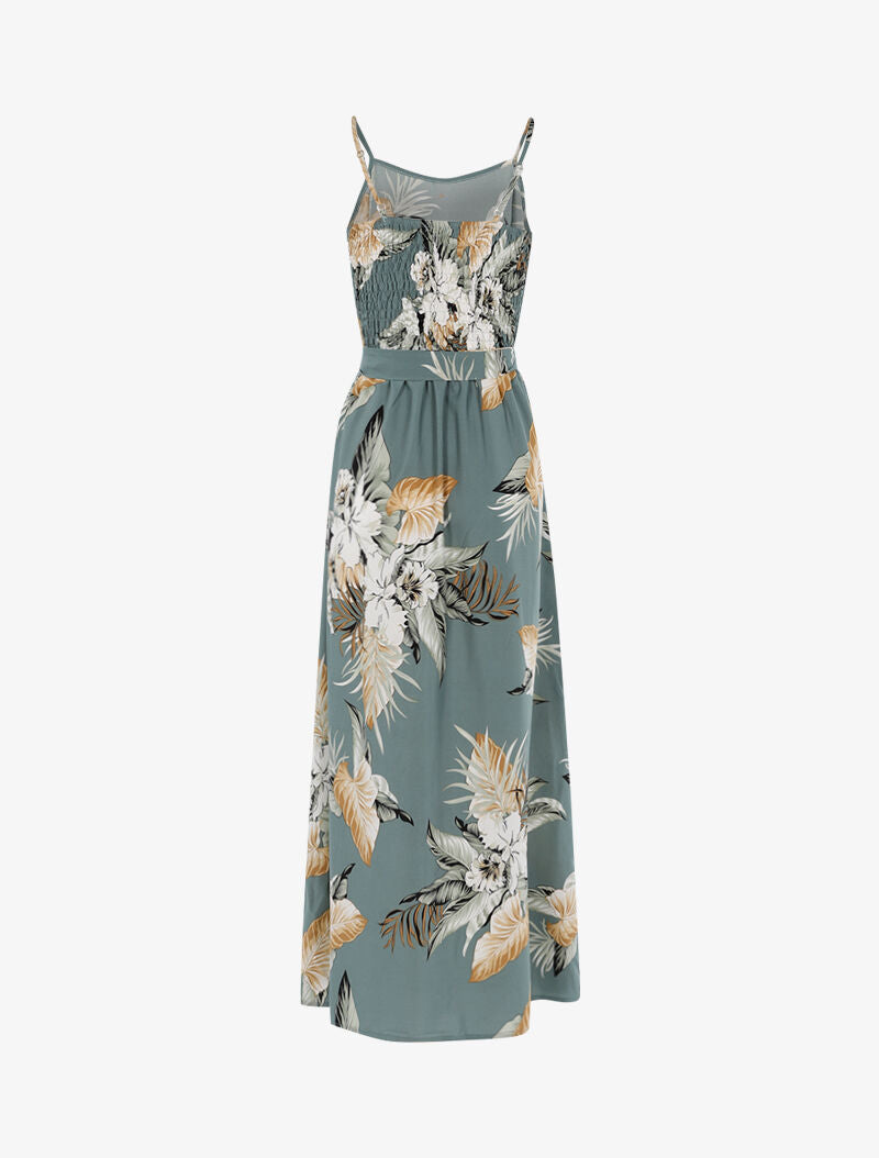 Robe longue à imprimé tropical - bleu gris - 2
