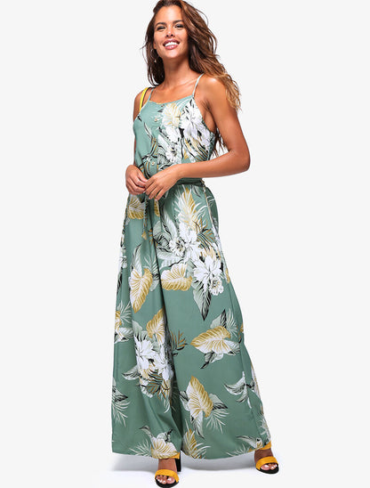 Robe longue à imprimé tropical - bleu gris - 3