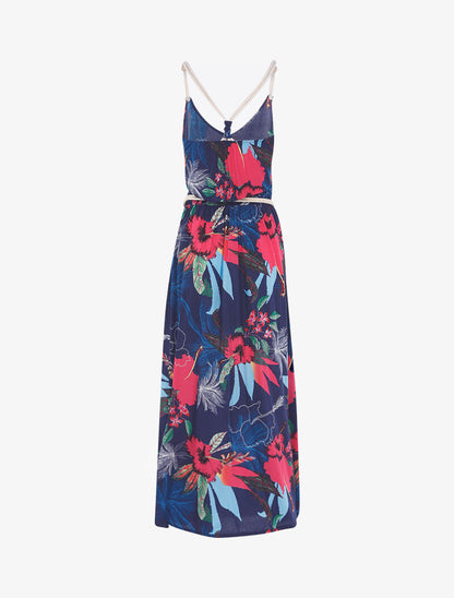 Robe à imprimé tropical et détails style cordes - marine - 2