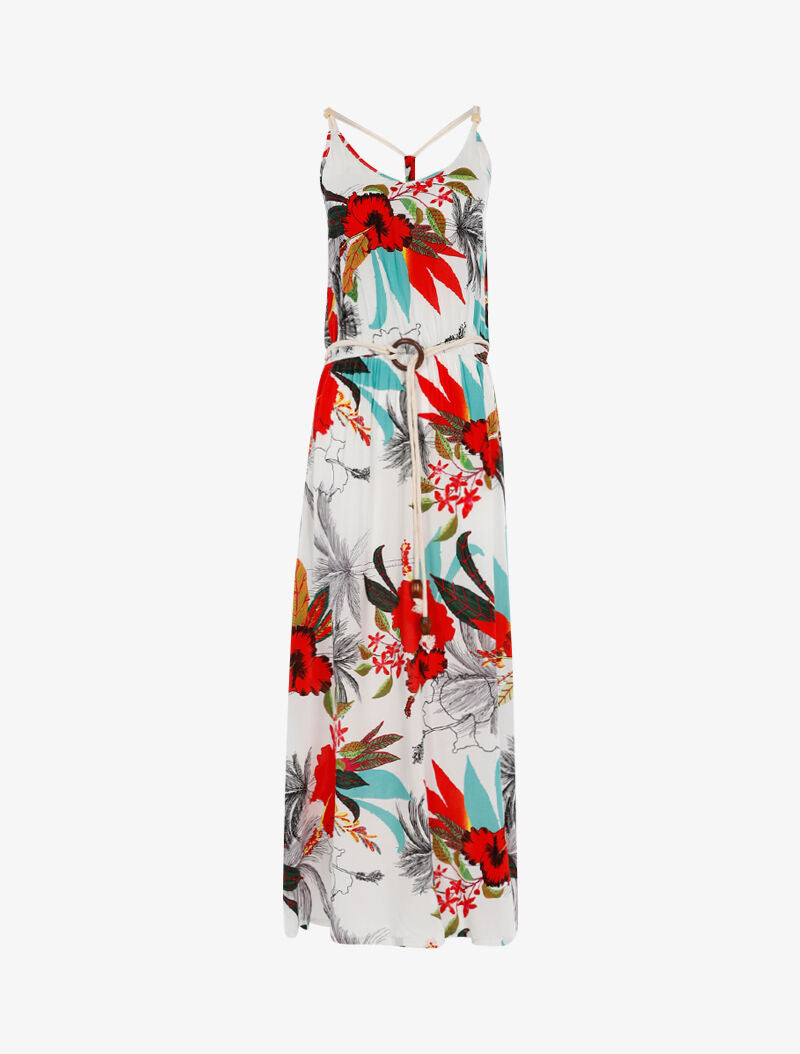 Robe à imprimé tropical et détails style cordes - blanc - 1