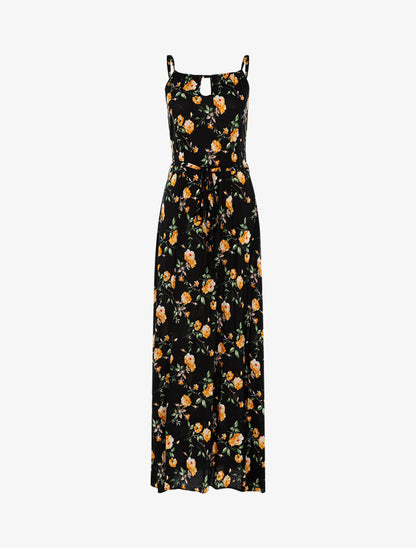 Robe longue à imprimé pivoines - noir - 1