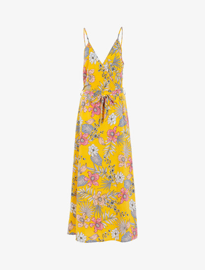 Robe fleurie à encolure cache-coeur - jaune - 1