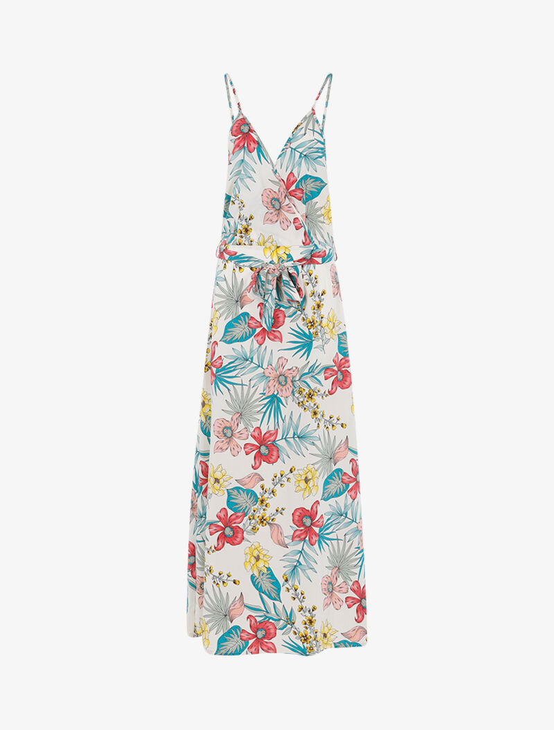 Robe fleurie à encolure cache-coeur - ecru - 1