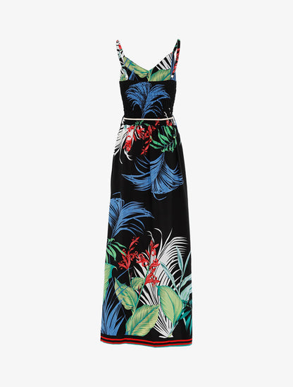 Robe à imprimé feuillages et détails rayés - noir - 2