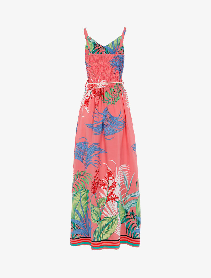 Robe à imprimé feuillages et détails rayés - rose - 2
