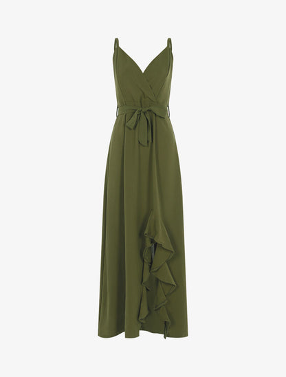 Robe longue à bord fendu volanté - kaki - 3