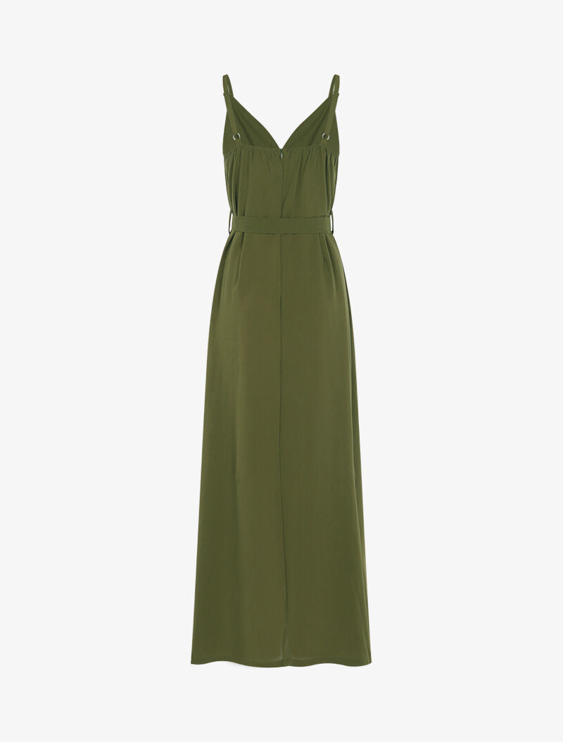 Robe longue à bord fendu volanté - kaki - 2