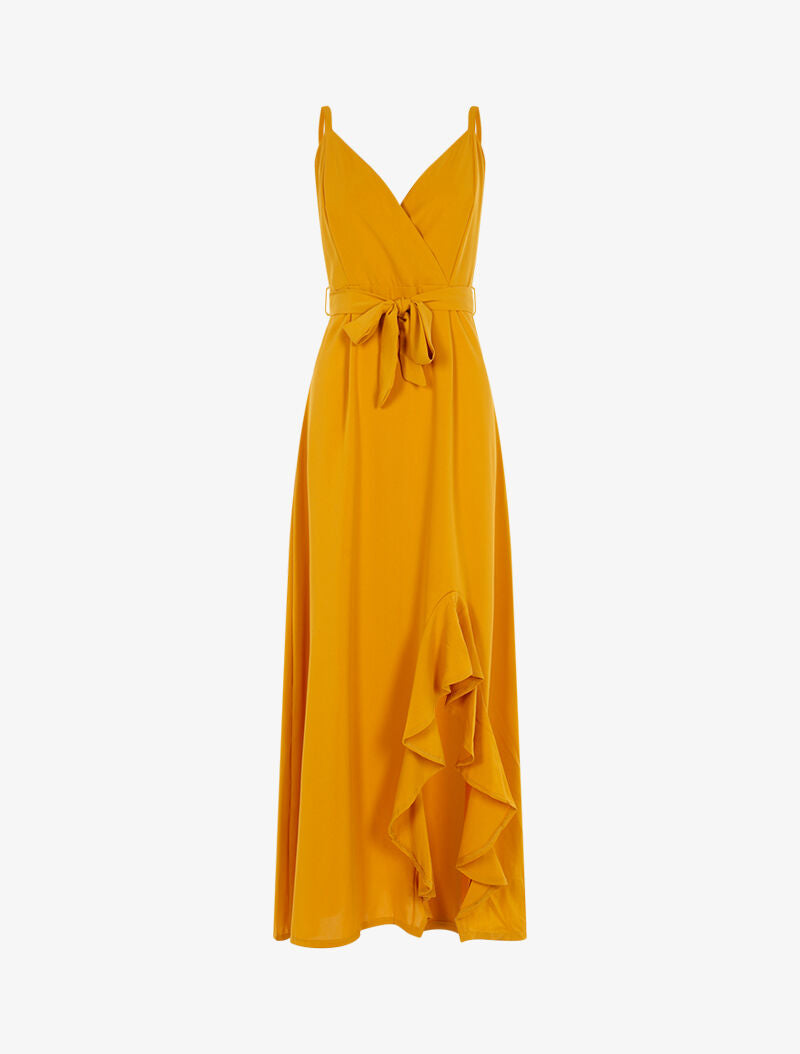 Robe longue à bord fendu volanté - jaune - 1