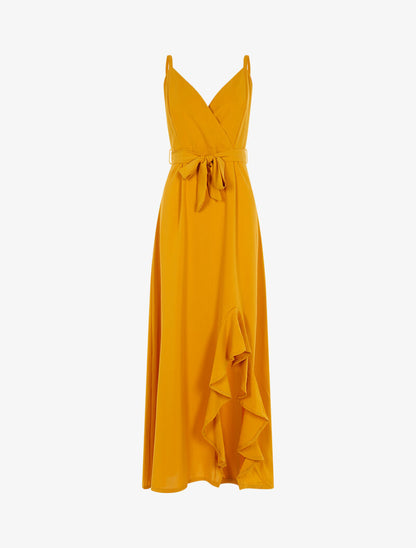 Robe longue à bord fendu volanté - jaune - 1