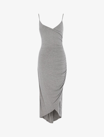 Robe fluide à bord asymétrique - gris clair - 1