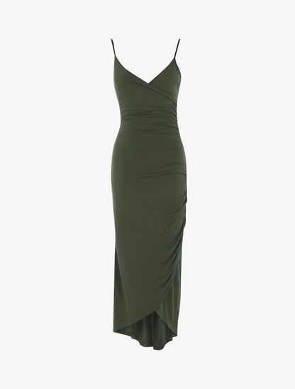 Robe fluide à bord asymétrique - kaki - 3