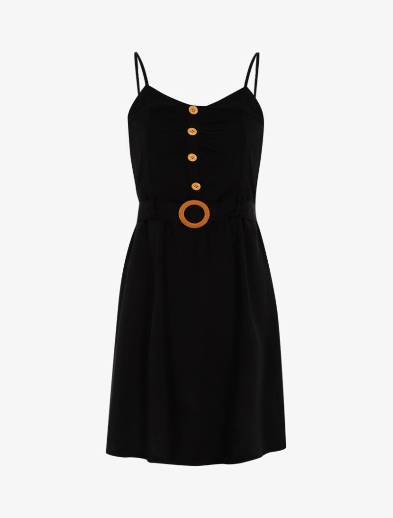 Robe à boutonnière et fronces - noir - 3