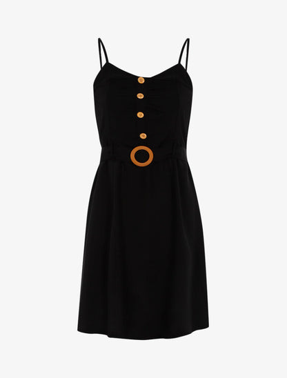 Robe à boutonnière et fronces - noir - 3