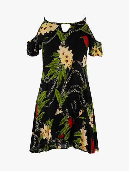 Robe légère à imprimé floral et chaînes - noir - 1