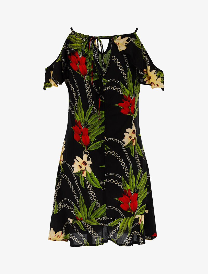 Robe légère à imprimé floral et chaînes - noir - 2