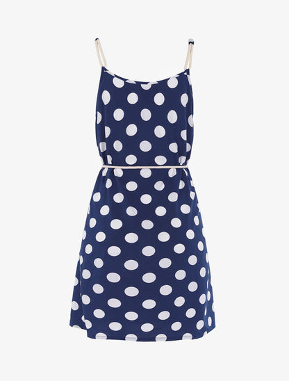 Robe trapèze à pois - bleu - 2