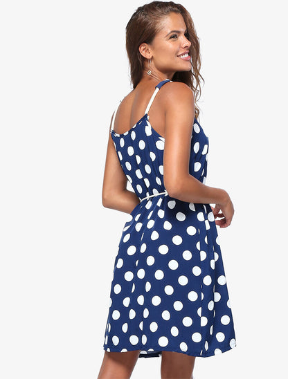 Robe trapèze à pois - bleu - 4