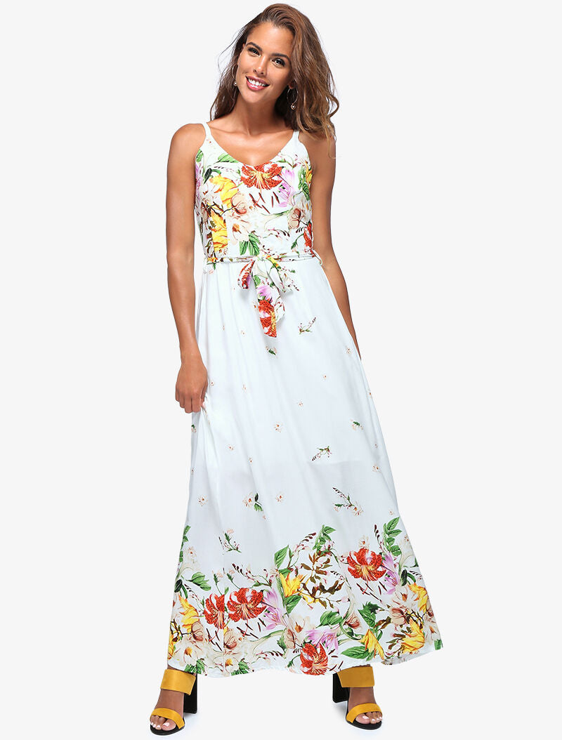 Robe longue à imprimé floral - blanc - 3