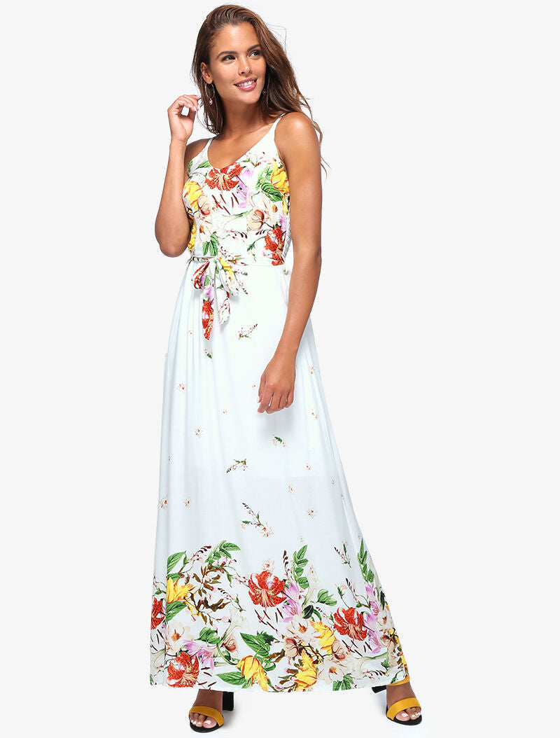 Robe longue à imprimé floral - blanc - 5