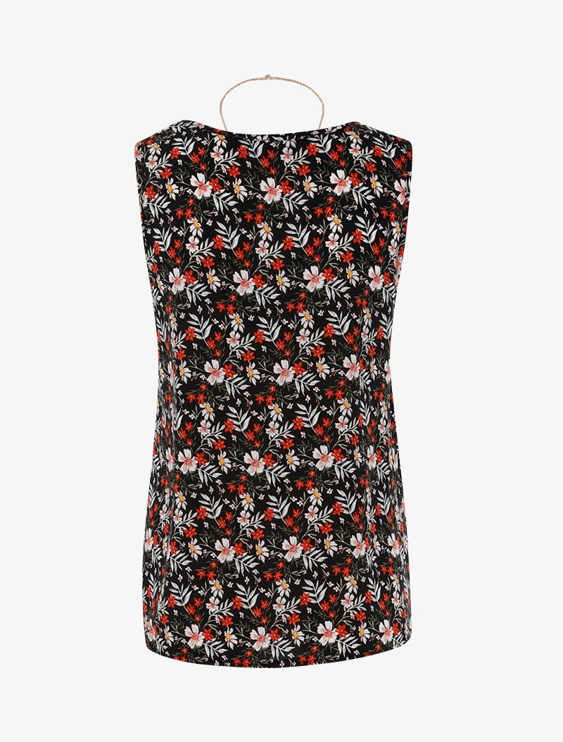 Top à imprimé fleuri et sautoir - noir - 2