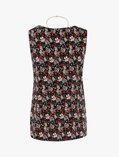 Top à imprimé fleuri et sautoir - noir - 2