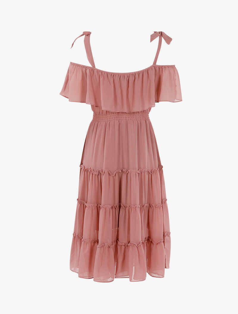 Robe col bardot volantée - rose - 2