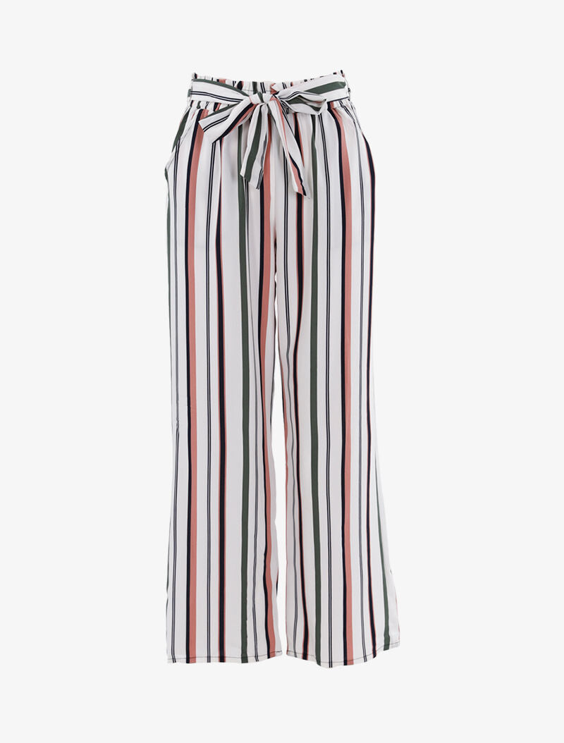Pantalon fluide à rayures - blanc - 1