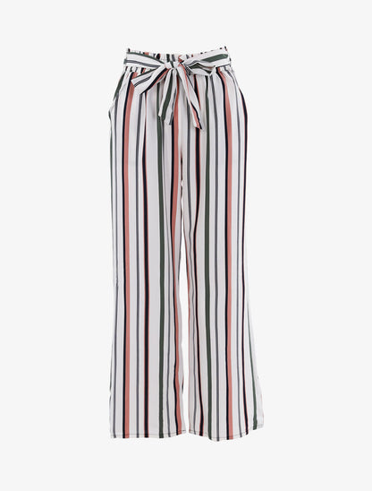 Pantalon fluide à rayures - blanc - 1