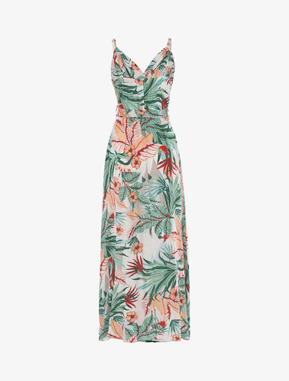 Robe longue à imprimé tropical - ecru - 2