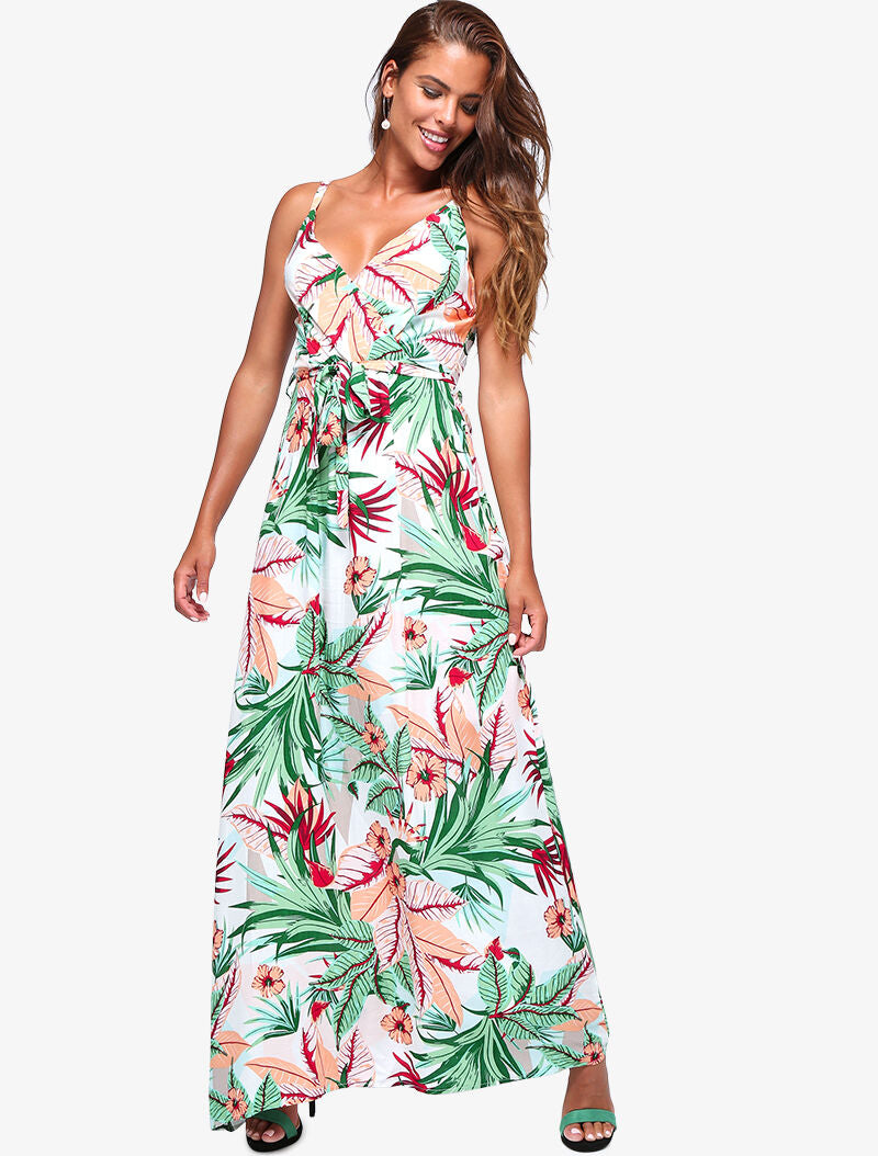 Robe longue à imprimé tropical - ecru - 3