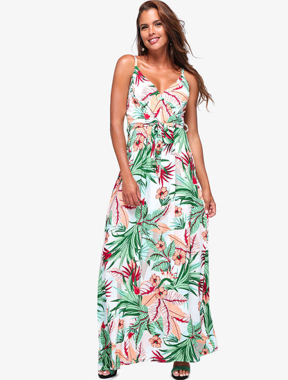 Robe longue à imprimé tropical - ecru - 6