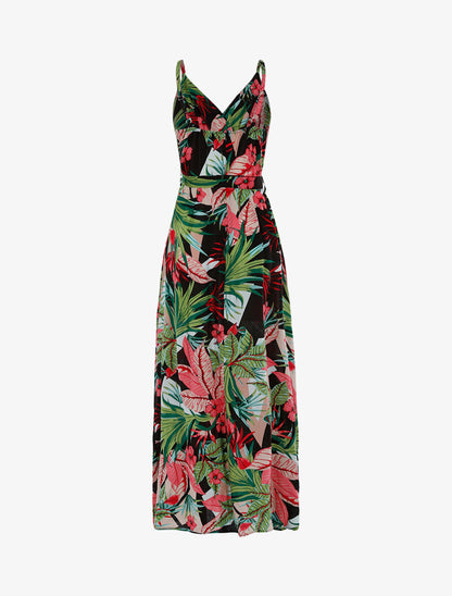 Robe longue à imprimé tropical - noir - 2