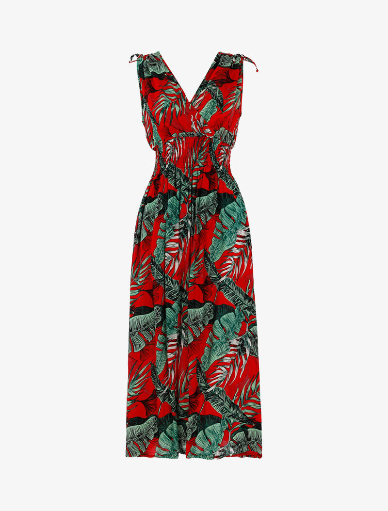 Robe à buste cache-coeur et imprimé tropical - rouge - 3