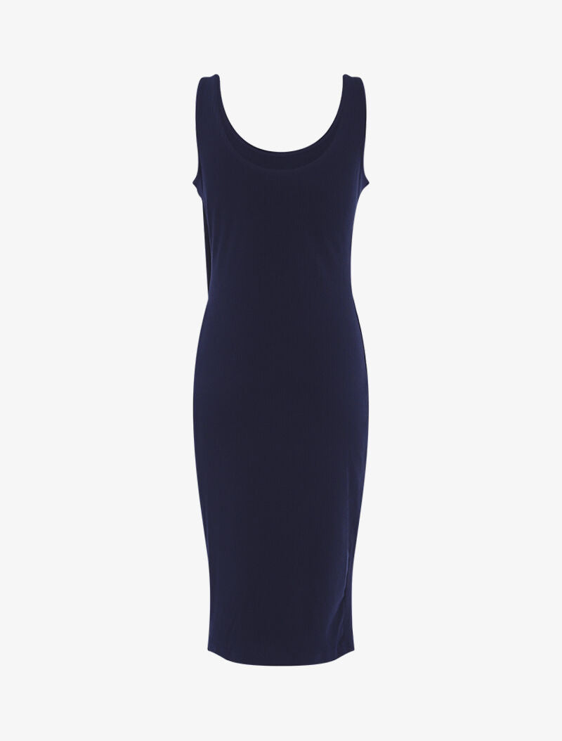 Robe côtelée à boutonnière en biais - marine - 2