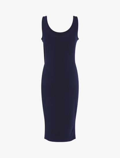 Robe côtelée à boutonnière en biais - marine - 2