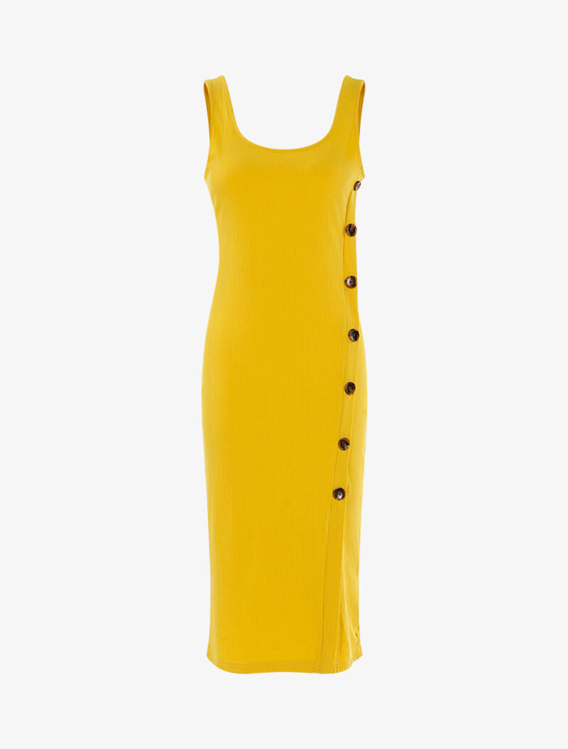 Robe côtelée à boutonnière en biais - jaune - 1