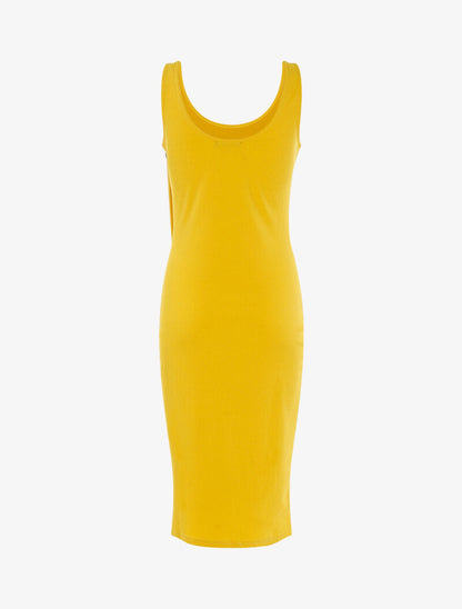 Robe côtelée à boutonnière en biais - jaune - 2