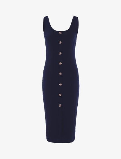 Robe côtelée à boutonnière - marine - 3