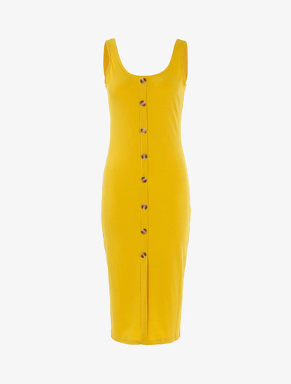 Robe côtelée à boutonnière - jaune - 1