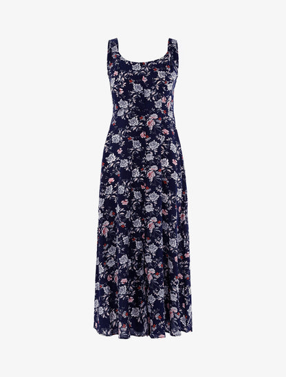 Robe fleurie à dos ajouré - marine - 1