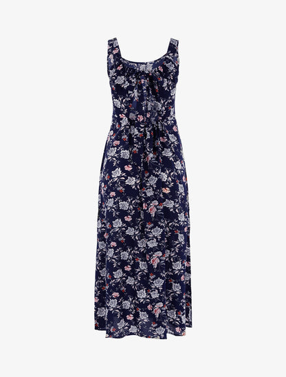 Robe fleurie à dos ajouré - marine - 2