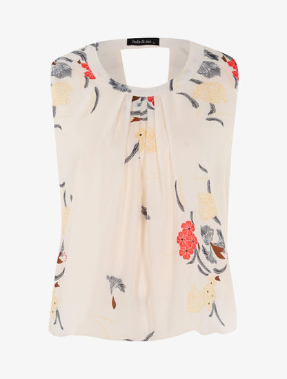 Top boule à imprimé floral - beige - 1