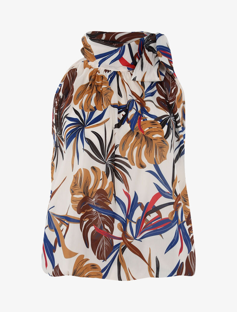 Top boule à imprimé feuilles - beige - 1