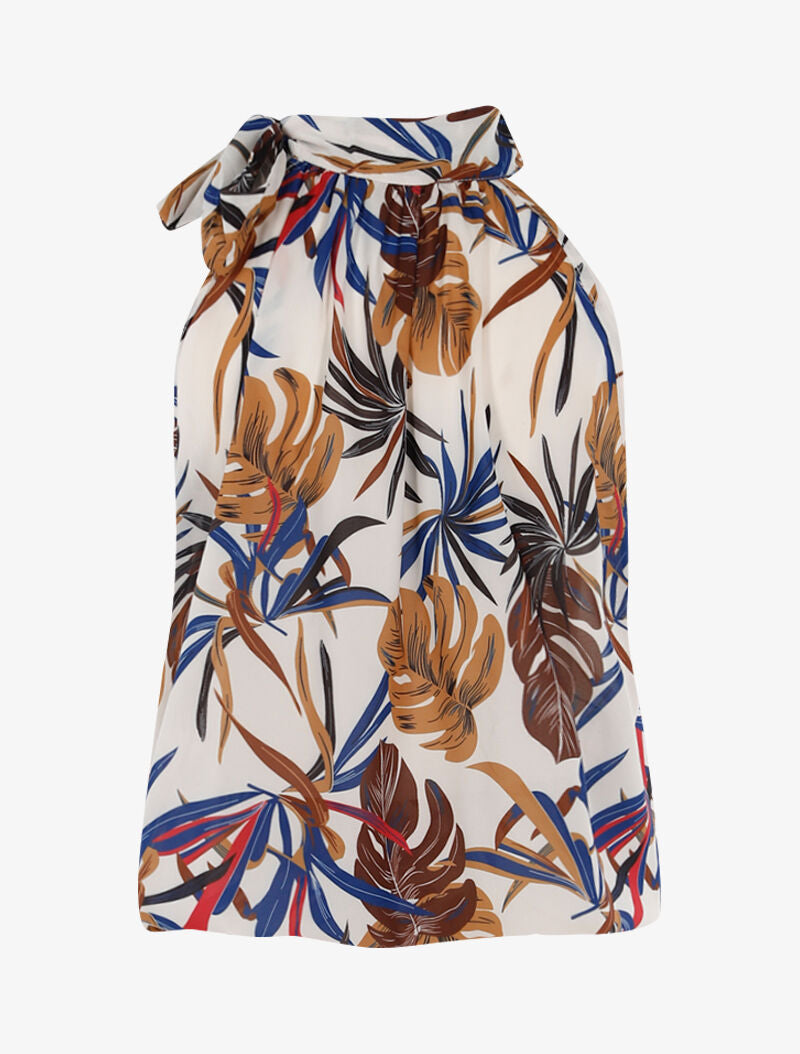 Top boule à imprimé feuilles - beige - 2