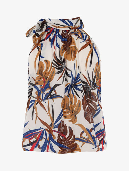 Top boule à imprimé feuilles - beige - 2