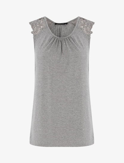 Top à épaules en crochet - gris clair - 1