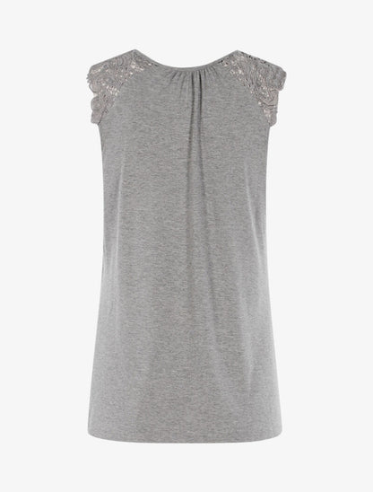 Top à épaules en crochet - gris clair - 2