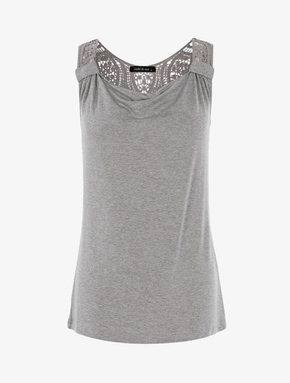 Top col bénitier à dos en crochet - gris clair - 1
