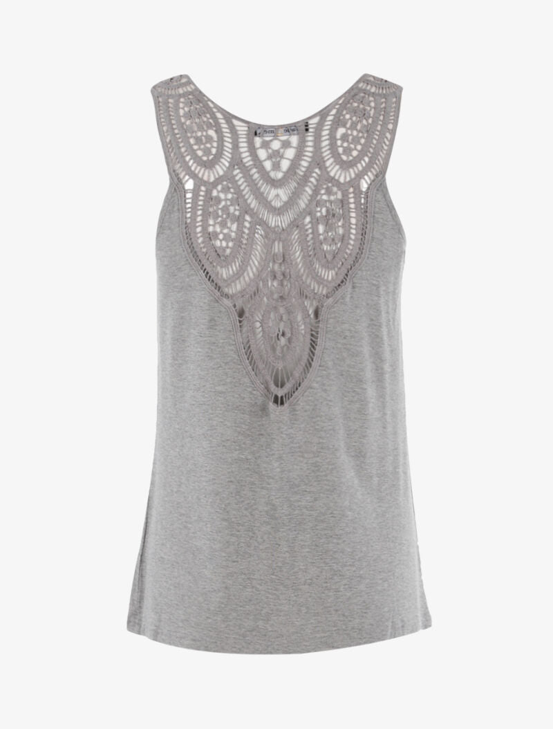 Top col bénitier à dos en crochet - gris clair - 2